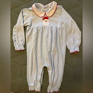 Ishtex Toddler Girl Blue and White Striped Santa Onesie
